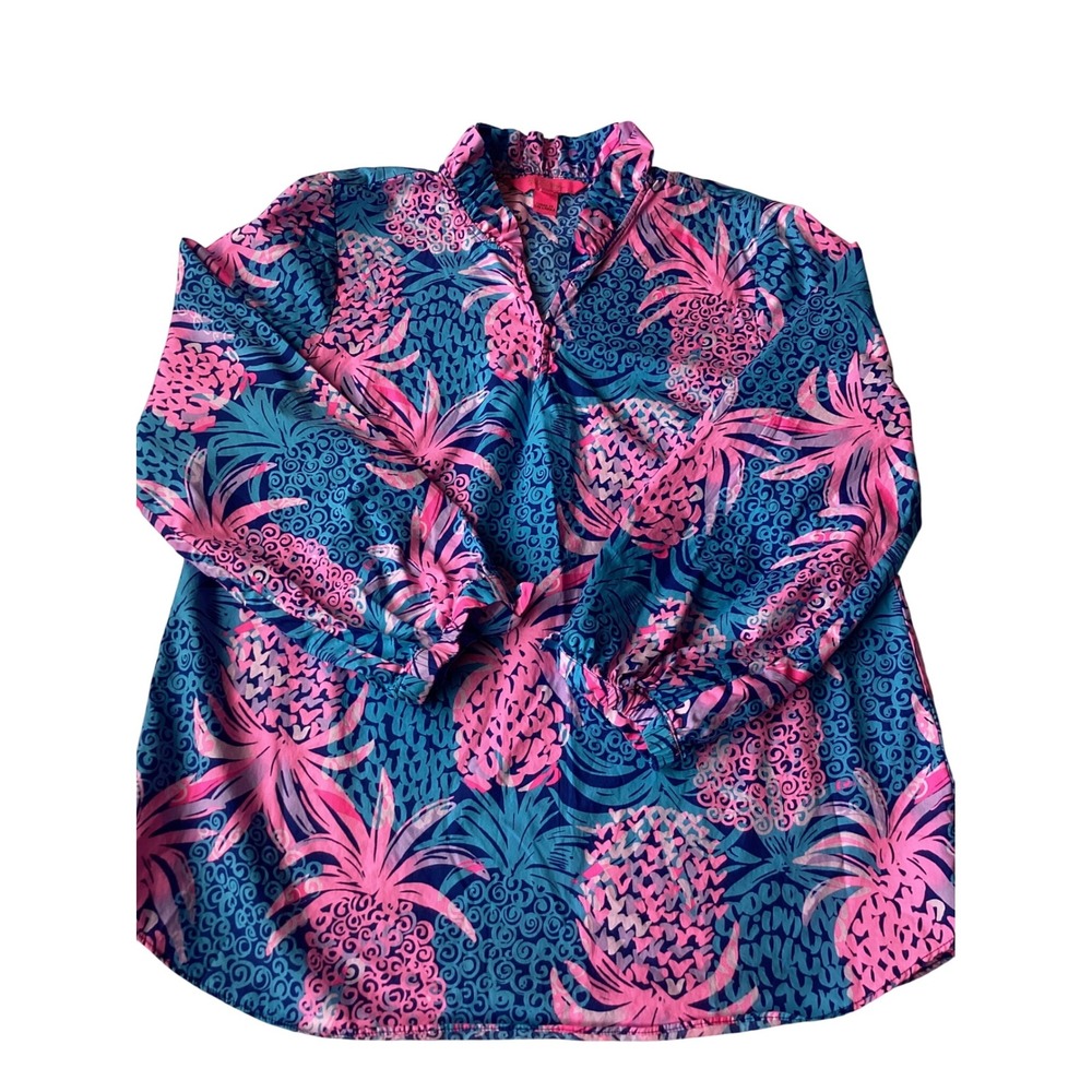 Lilly Pulitzer XS Long Sleeve Top Pineapple Print Blouse Pullover